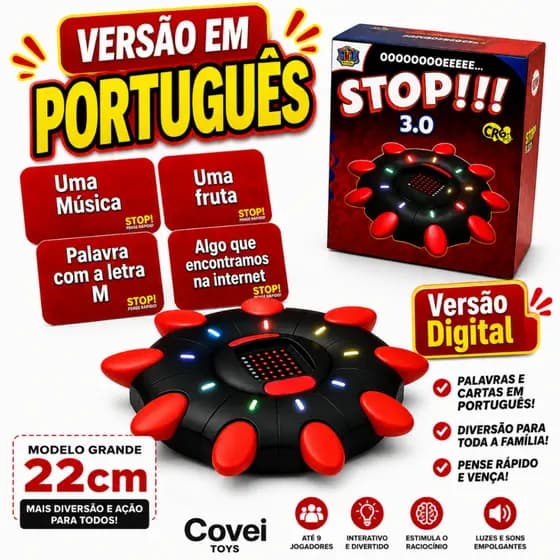 Jogo de Palavras Tabuleiro Stop que Trava Letras com Temporizador GRANDE 24cm Versão em Português
