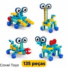 Kit Blocos de Montar Caracol 135 Peças Covei Toys Engrenagens Educativas com Movimento 2 módulos elétricos Brinquedo