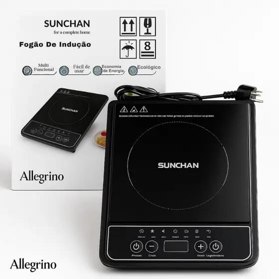 Fogão De Indução Cooktop Portátil Multifuncional Sunchan Rápido Para Aquecer Preto 220v Allegrino
