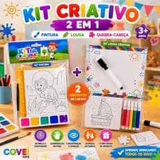 Kit Pintura Infantil Cavalete Aquarela + Lousa Apagável Quebra-Cabeça Colorido 3+ Anos