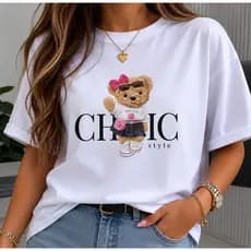 Camiseta Feminina , Camiseta Ursinho, Camiseta Chic Style, Camiseta Estética, Camisa Feminina