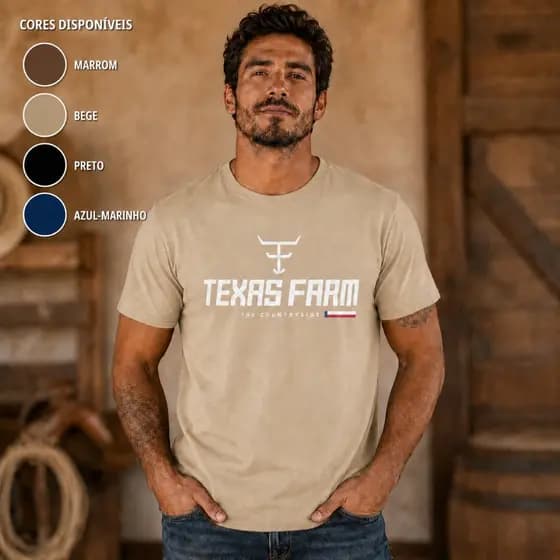 camiseta country masculina, camisa Texas Farm, camiseta cowboy, camiseta western, camisa sertaneja, camiseta de rodeio,