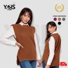 Colete Feminino Tricot Gola V Sem Manga Inverno Casual Elegante Moda Feminina ullover Manga Curta Tendência Inverno