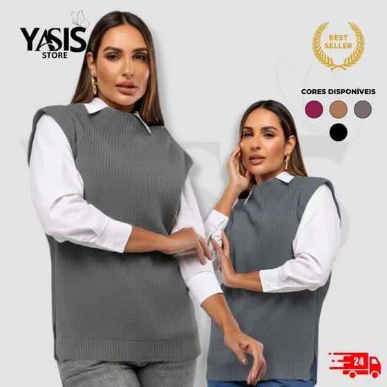 Colete De Tricot Moda Boho Tons Terrosos Moda Feminina Inverno 2025 Colete Feminino Tricot Alongado em Lã