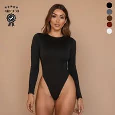 Body Bori Feminino Manga Comprida Segunda Pele Decote Careca bory Manga Longa Liso Forro Duplo Outono Inverno