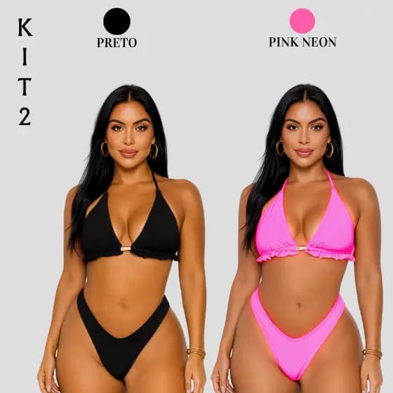 KIT 2 BIQUÍNI FEMININO COM BOJO CORTININHA ASA DELTA PRAIA PISCINA VERÃO BIKINI MARQUINHA ENVIO IMEDIATO