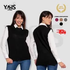 Colete Feminino Tricot Pullover Manga Curta Tendência Outono Inverno Social Fang Básico Premium Tendência Outono Inverno