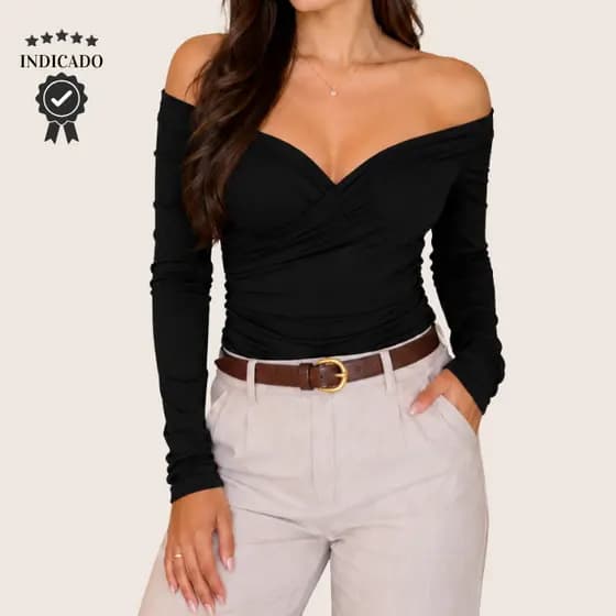 Blusa Ombro a Ombro Manga Comprida Longa Moda Gringa Ciganinha Modelador Festa Junina Country eSTILOSA