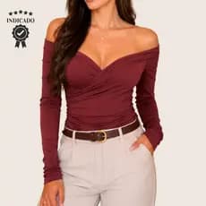 Blusa Feminina Decote Quadrado Manga Longa Ombro Ombro Ciganinha Suplex Gringa blusinha Elegante