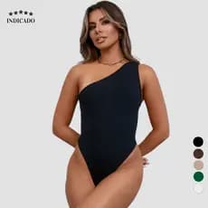 Body Feminino Suplex Um Ombro Só Mula Manca Forrado Moda Blogueira Bodys Manga Nula Bori Blusinha
