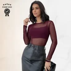 bory boddy lusa Feminina de Tule Transparente manga Longa arrastão bore body Collant