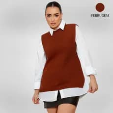 Colete Tricô Feminino Alongado em Lã Max Tendência Outono/Inverno VestLeg Sobreposição Moda Blogueira Colete
