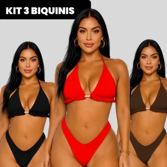 KIT 3 BIKINI FEMININO CORTININHA ASA DELTA COM BOJO PRAIA PISCINA VERÃO BIQUÍNI MARQUINHA ENVIO IMEDIATO