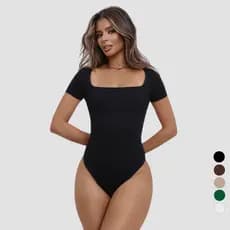 Body Feminino Manga Curta Decote Quadrado Suplex Premium Forrado Moda Verão Bory Elegante Blusinha Basica Collant