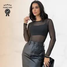 Body Tule Manga Longa Bory Transparente Tendencia 2026 Elegante Balada Blusa Feminina Rendada