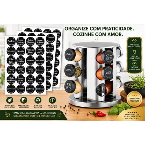 Kit 80 Etiquetas Organizadoras para Temperos e Condimentos – Design Moderno 38x38mm