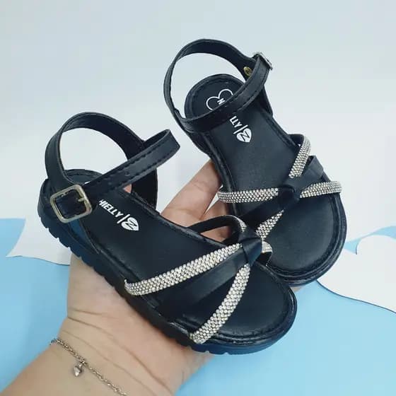 Sandália Infantil Menina 3 Tiras Strass Feminina NTH