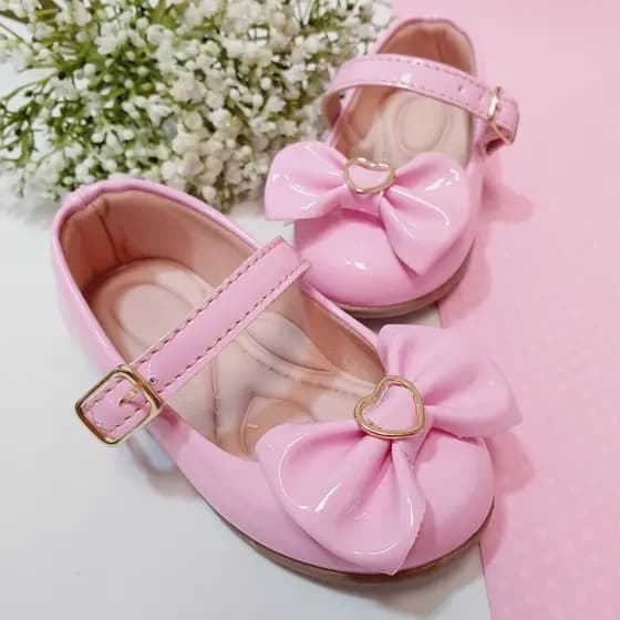 Sapatilha Infantil Feminina Rosa Milu Fashion Com Laço Detalhe Coração
