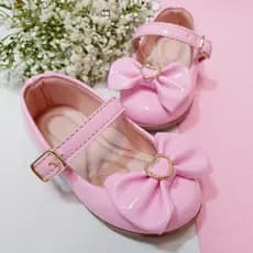 Sapatilha Infantil Feminina Rosa Milu Fashion Com Laço Detalhe Coração