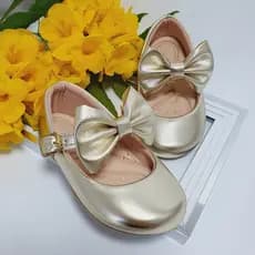 Sapatilha Infantil De Menina Ouro Fosca Milu Fashion com Laço 16 ao 34