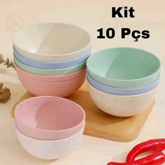 Kit 10 Tigelas Bowl Bambu Ecológico Cumbuca Multiuso Sobremesa Petiscos Tigela Cozinha