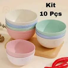 Kit 10 Tigelas Bowl Bambu Ecológico Cumbuca Multiuso Sobremesa Petiscos Tigela Cozinha