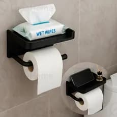 Suporte Porta Papel Higiênico Adesivo de Parede com Prateleira para Celular e Lenço Umedecido