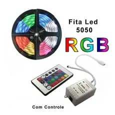 Fita Led RGB SMD-5050 5 metros 12 volts com controle remoto  Fita de Led RGB SMD-5050 Resinada