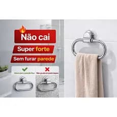Porta Toalha Ventosa Forte Sem Furo Não Cai Antiferrugem Banheiro Cozinha Plástico Cromado