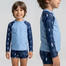 Conjunto Camiseta e Sunga Infantil Com Cordão Moda Praia Piscina 4 ao 12 Anos