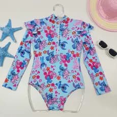 Maiô Manga Longa Com ZÍPER Infantil Estampado Piscina Natação Praia