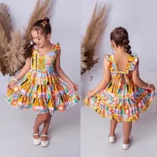 Vestido Infantil Laço Nas Costas Saia Rodada Floral Festa Aniversário 4 6 8 10