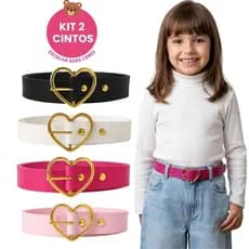 Kit 2 Cintos Infantil Menina Fivela Coração Dourado Blogueirinha Ajustável Cinto Feminino Kids