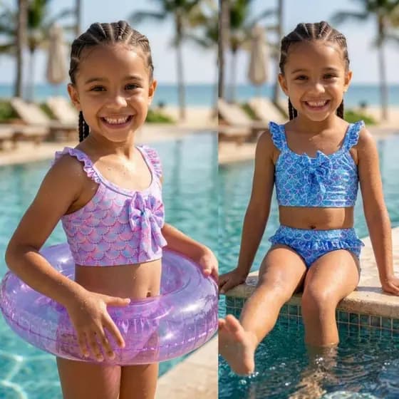 Biquini Infantil Menina Com Laço Moda Praia Verão Piscina Blogueirinha Tam 2 ao 10