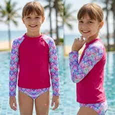 Conjunto Banho Menina Camiseta Manga Longa e Calcinha Moda Praia Piscina