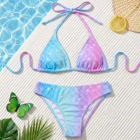 Biquíni Cortininha Com Forro Infantil E Juvenil Menina Moda Praia Piscina Verão Confortável Moda Infantil