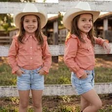 Camisa Infantil Menina Social Boaideira Rodeio Country 2 ao 10 Manga Comprida