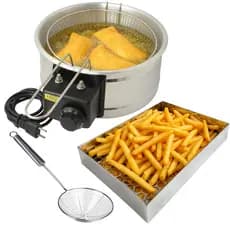 Fritadeira Elétrica de Pastel Tacho Redonda 5L+ Escorredor e Escumadeira  Inox Industrial - Fritura
