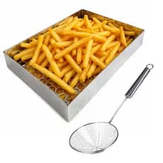 Escorredor de Óleo Fritura Industrial + Escumadeira em Inox Profissional Coxinha Pastel Churros