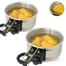 2 Fritadeira Eletrica de Óleo Tacho 5 Litros Industrial Inox c/Termostato  Pastel Batata110v 220v