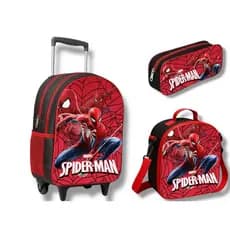 Mochila infantil escolar de Rodinha + Lancheira Termica e estojo Homen Aranha