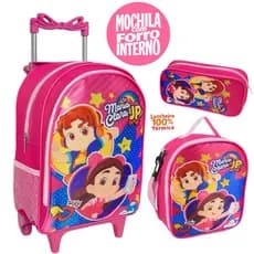 Kit Mochila Maria Clara e JP Feminina de Rodinha  Lancheira Térmica + estojo