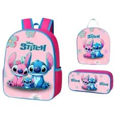 Mochila Infantil Escolar Stitch Lilo Menina Lancheira Térmica e Estojo