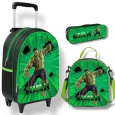 Kit Mochila Escolar Infantil Hulk Juvenil Menino Lancheira Termica + estojo Mochila Forro Interno