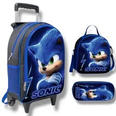 Kit Escolar Sonic Menino Infantil Masculina Bolsa Grande Juvenil Reforçada + Lancheira Térmica +Estojo