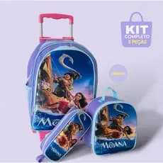Kit Mochila Infantil Rodinha Feminina Moana + Lancheira Termica + Estojo Completp