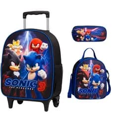 Mochila Escolar Sonic 3 Menino Infantil Masculina Rodinha Bolsa Grande Juvenil Reforçada