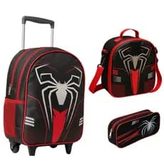 Mochila Escolar Infantil Menino + Lancheira Térmica + Estojo - Rodinha - Homem Aranha
