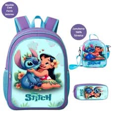 Kit Mochila Lilo Stitch   Escolar + Lancheira Termica + Estojo