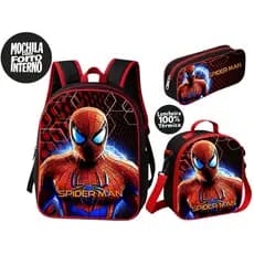 Mochila Infantil  menino Escolar  Aranha  Lancheira Térmica + Estojo + Mochila com forro interno